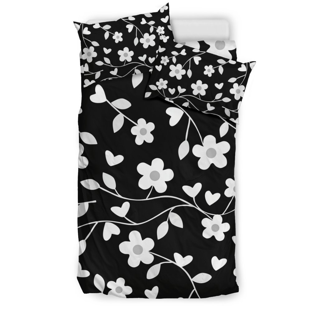 Neutral Floral Black White And Gray 3D Customized Duvet Cover Bedding Set
