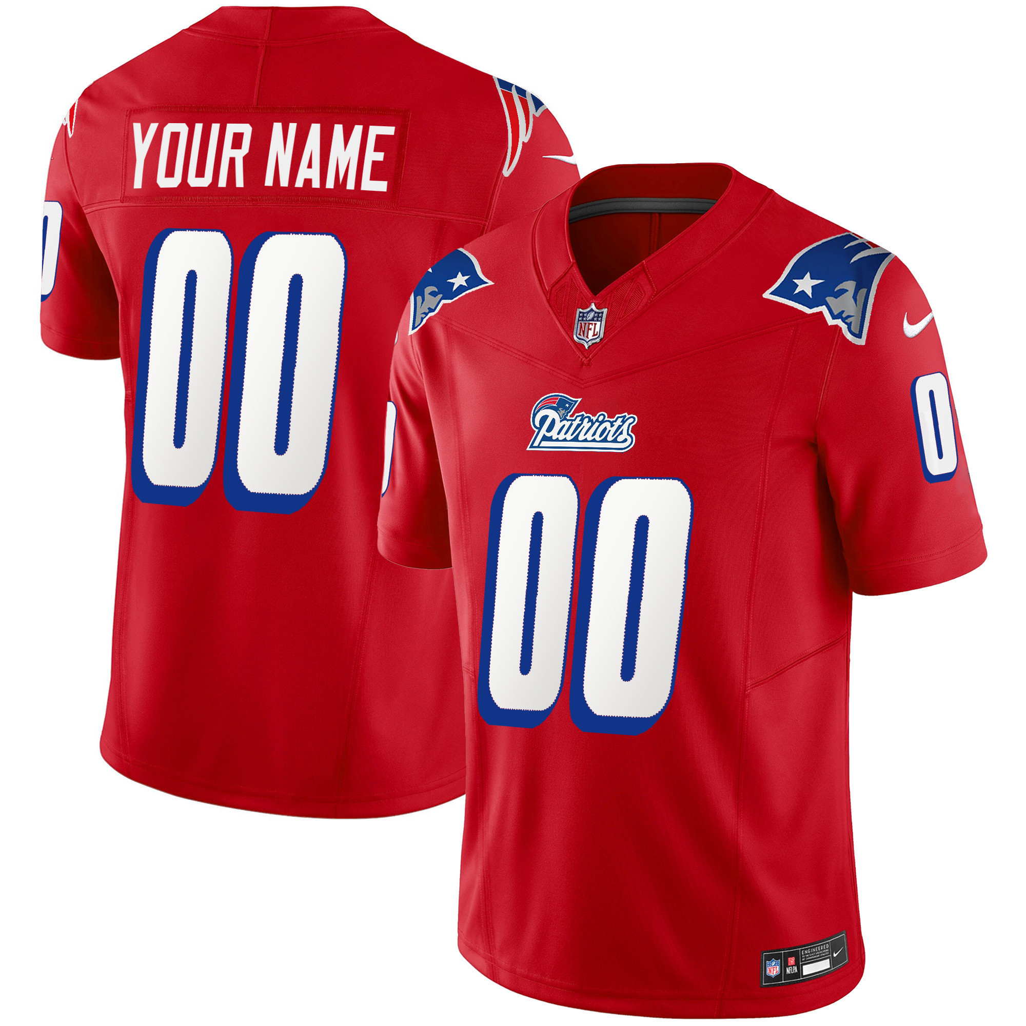 New England Patriots 1996 Throwback Limited Vapor Custom Red Jersey - All Stitched 