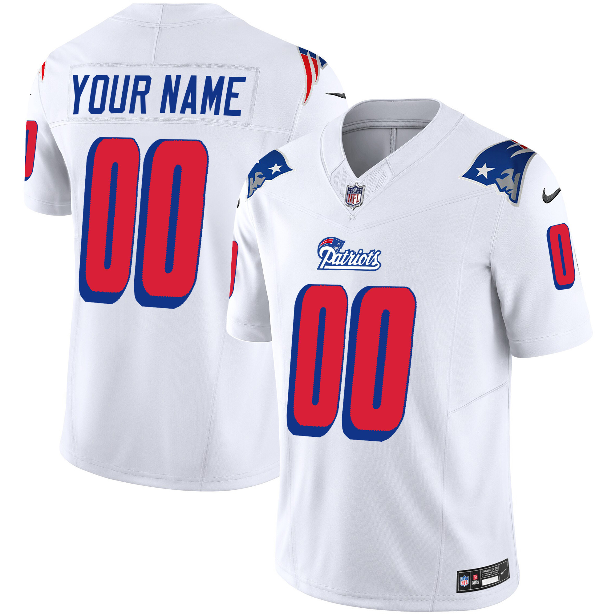 New England Patriots 1996 Throwback Limited Vapor Custom White Jersey - All Stitched 
