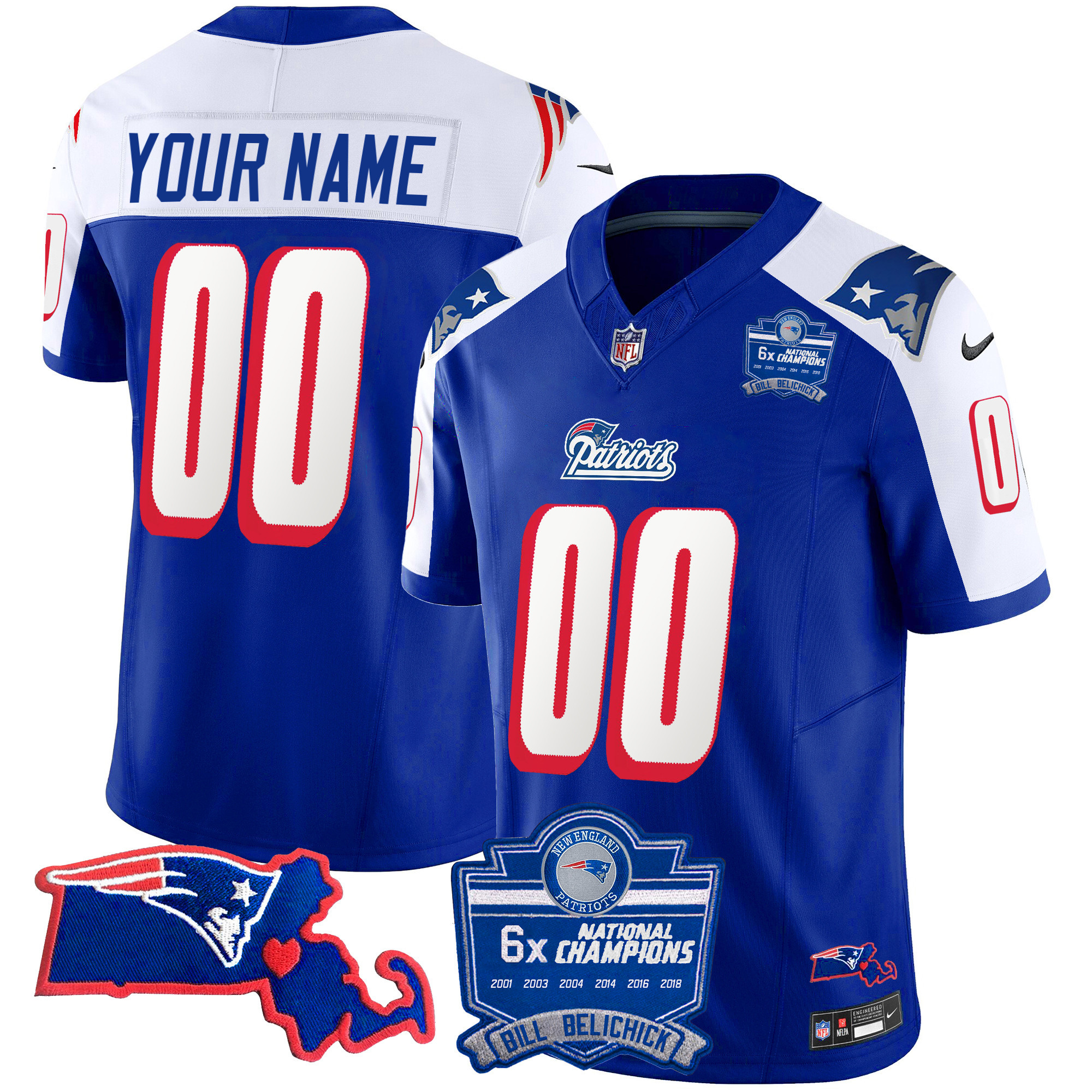 New England Patriots Bill Belichick 6x Champions Patch Vapor Custom 1996 Alternate Jersey - All Stitched 
