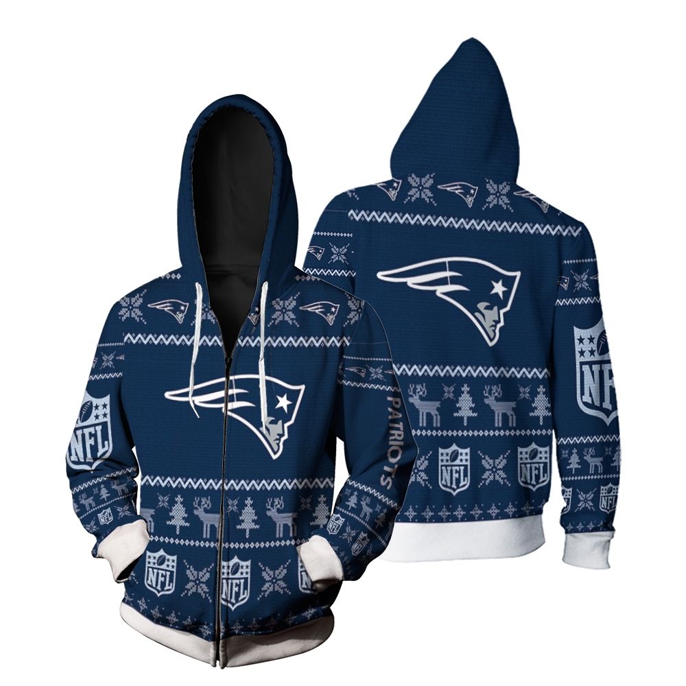 New England Patriots Christmas 3D Zip Hoodie