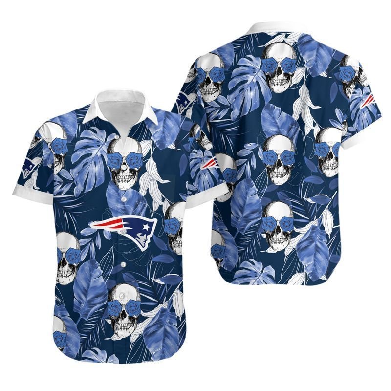 New England Patriots Coconut Leaves And Skulls Hawaiian Shirt