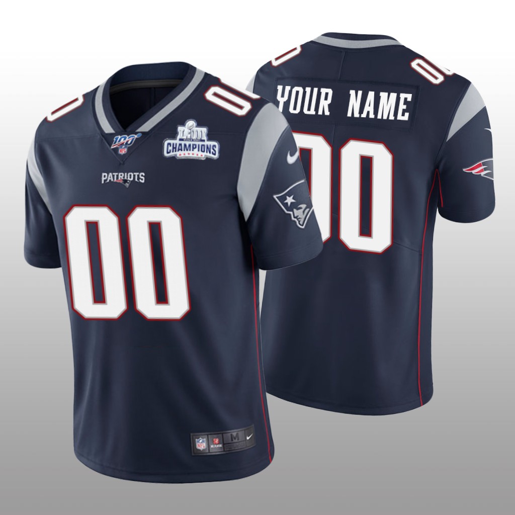 New England Patriots Custom Navy Limited Jersey Super Bowl LIII Champions Patch - Men's