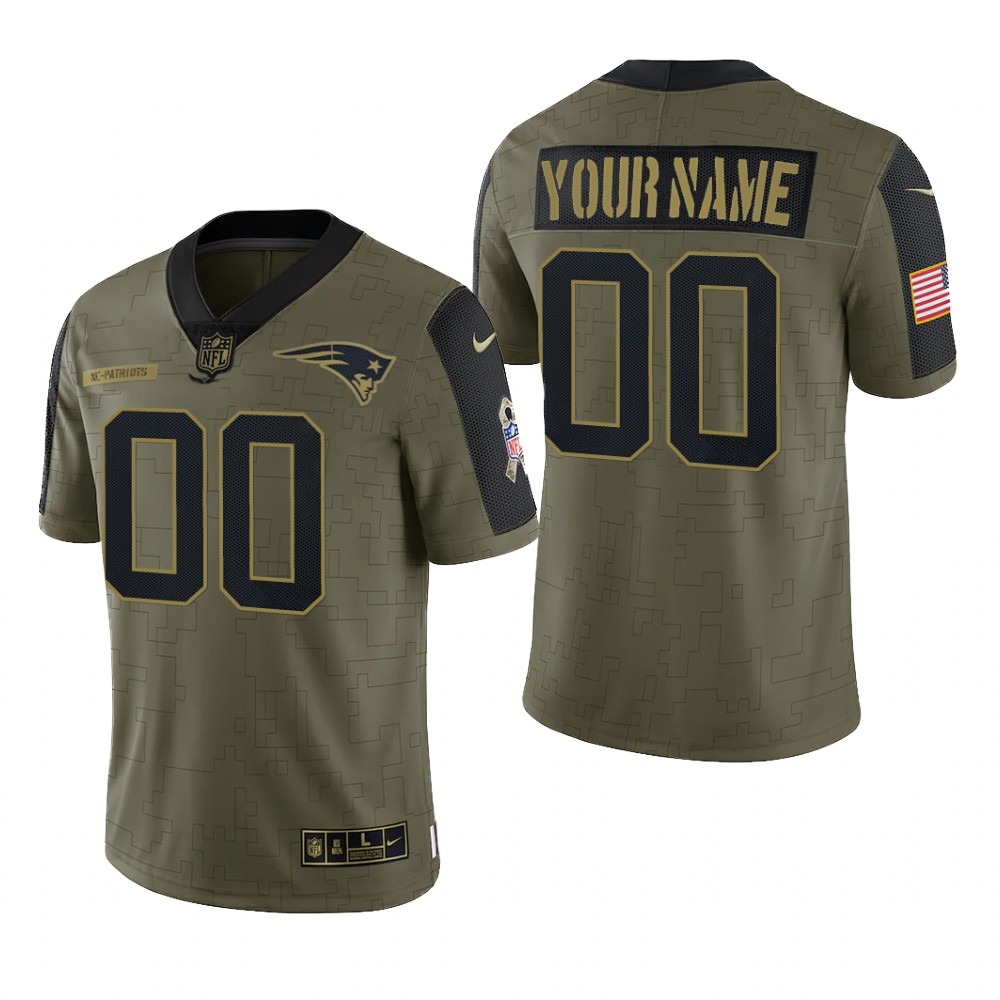 New England Patriots Custom Olive Limited Jersey 2021 Salute To Service - Men's