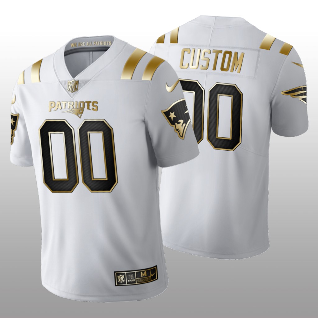 New England Patriots Custom White Jersey Golden Limited Men's