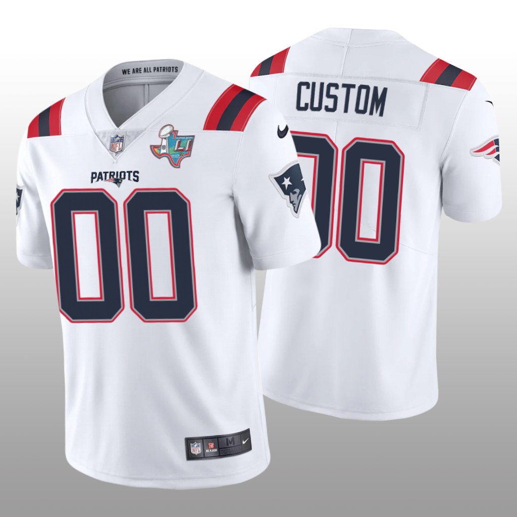 New England Patriots Custom White Jersey Super Bowl LI Patch - Men's