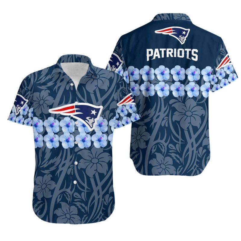 New England Patriots Flower and Logo Hawaiian Shirt