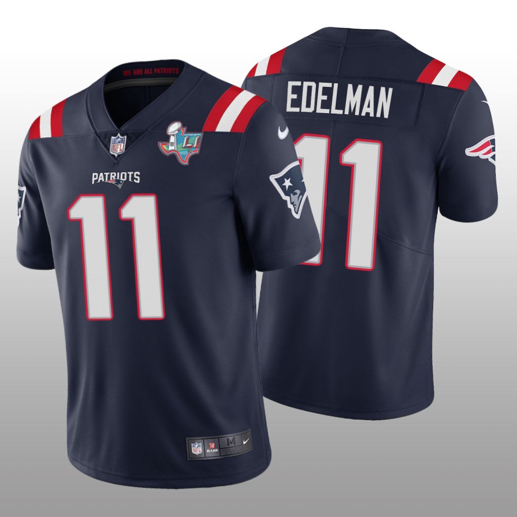 New England Patriots Julian Edelman Navy Jersey Super Bowl LI Patch - Men's