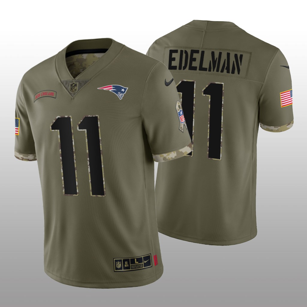 New England Patriots Julian Edelman Olive Limited Jersey 2022 Salute To Service - Men's