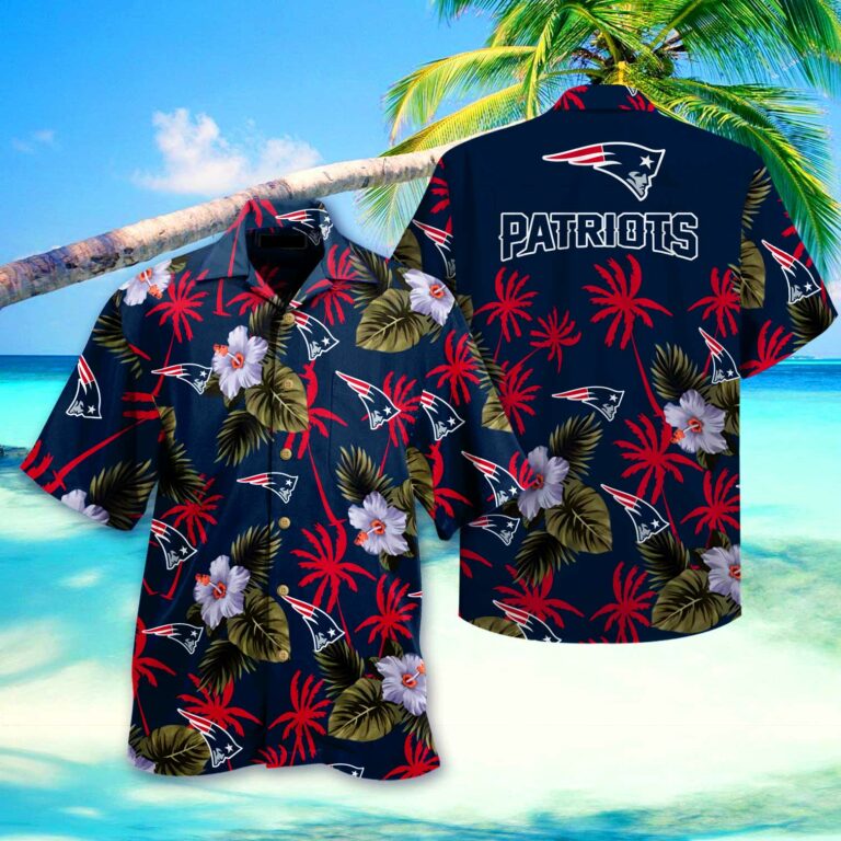 New England Patriots Many Logo and Floral Hawaiian Shirt