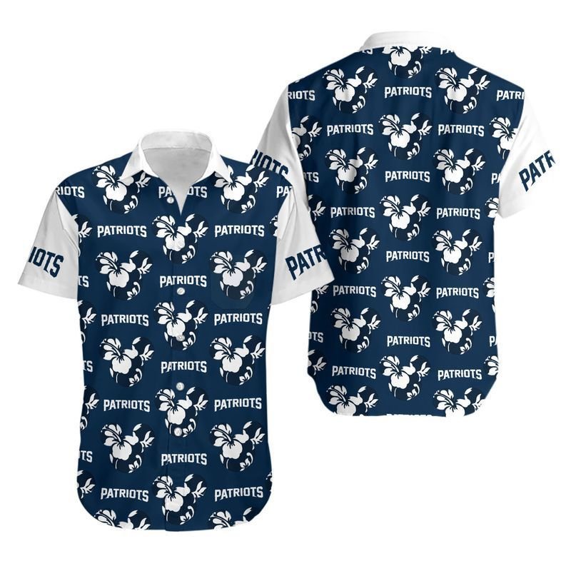 New England Patriots Mickey and Flowers Hawaiian Shirt