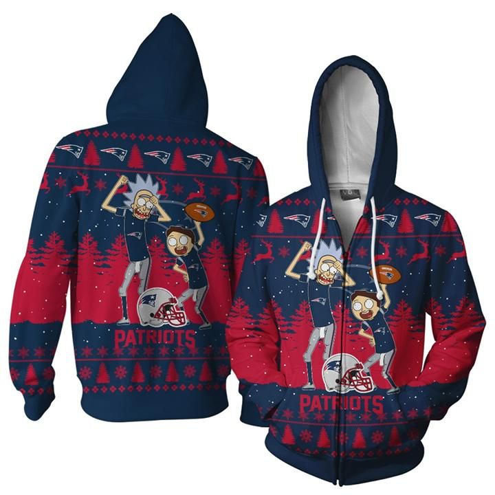 New England Patriots Rick And Morty Dance Christmas Zip Hoodie Graphic Printed Hoodie 3D Hoodie