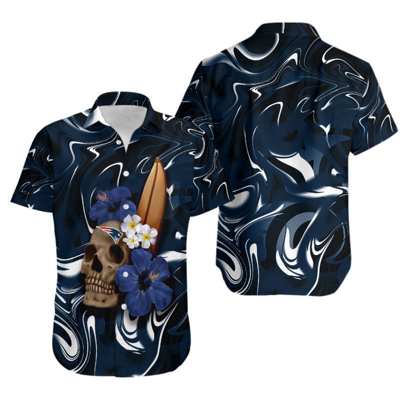 New England Patriots Skull and Hibiscus Flower Hawaiian Shirt