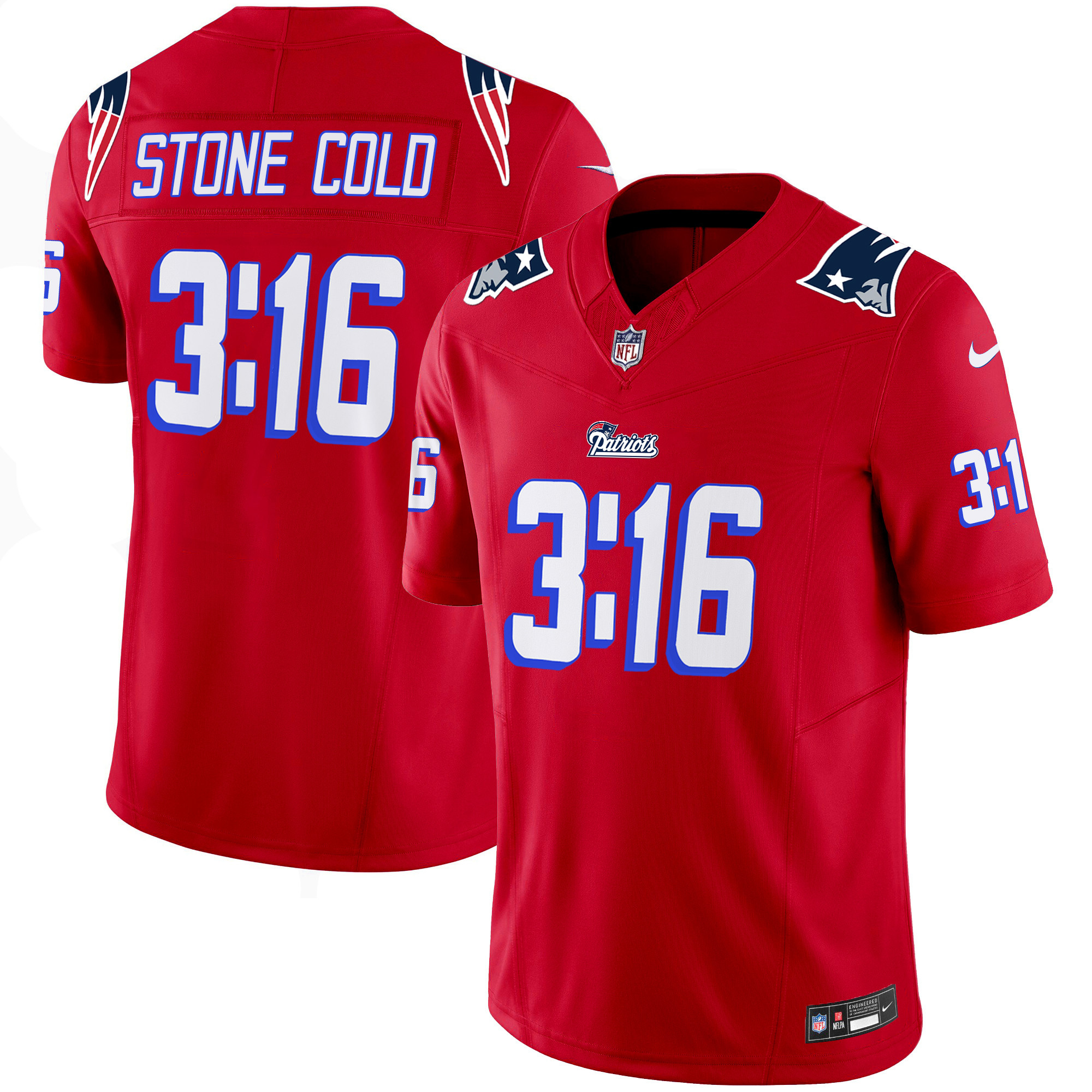New England Patriots Stone Cold Steve Austin Red Jersey - All Stitched 