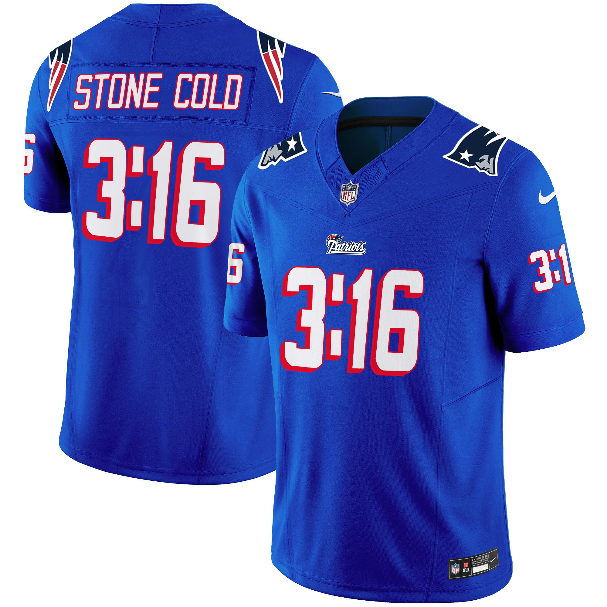 New England Patriots Stone Cold Steve Austin Royal Jersey - All Stitched 