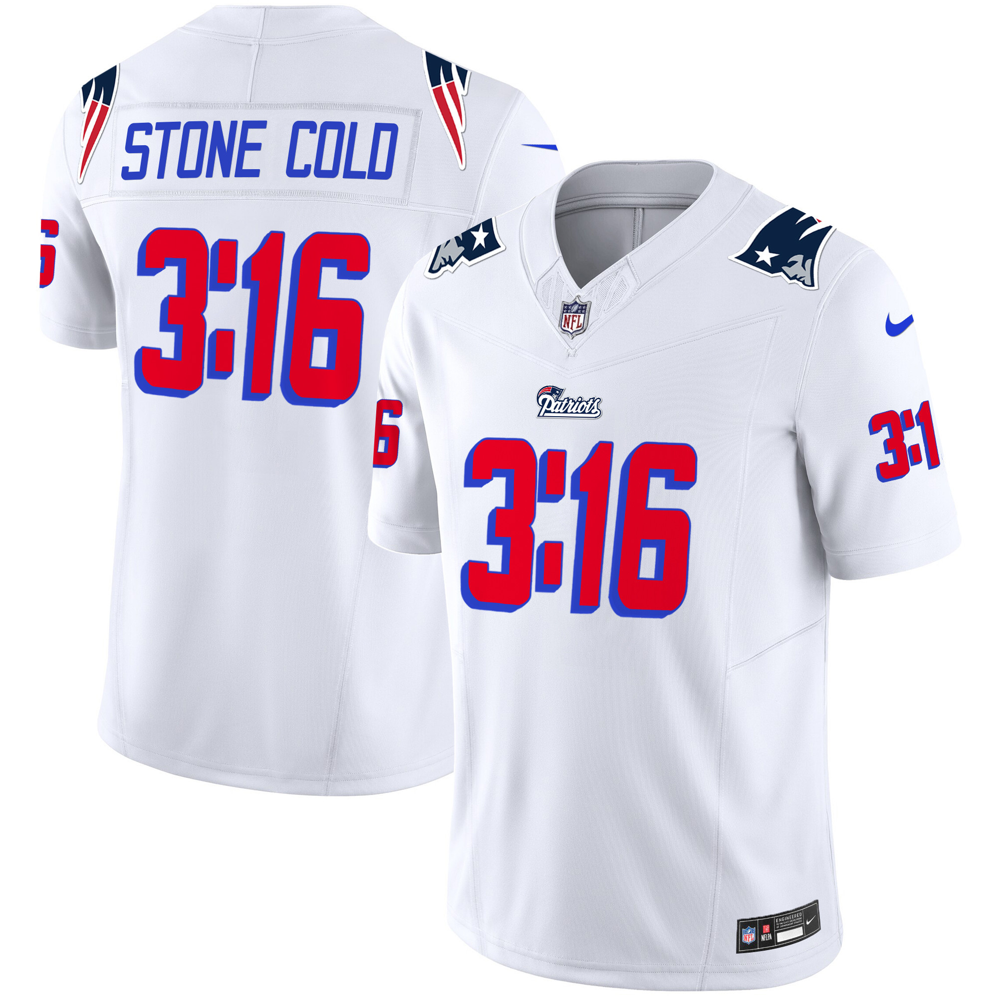 New England Patriots Stone Cold Steve Austin White Jersey - All Stitched 