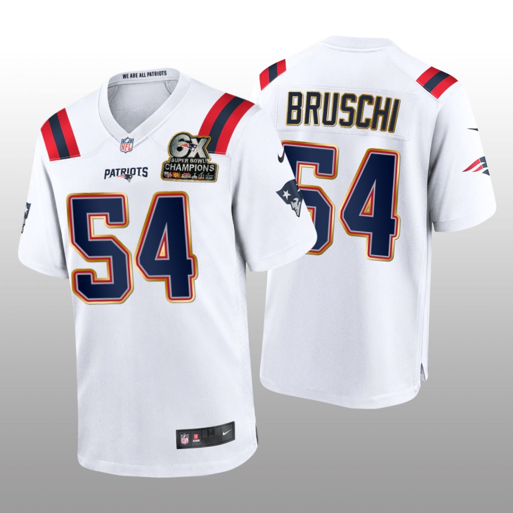 New England Patriots Tedy Bruschi White Game 6X Super Bowl Champions Patch - Men's