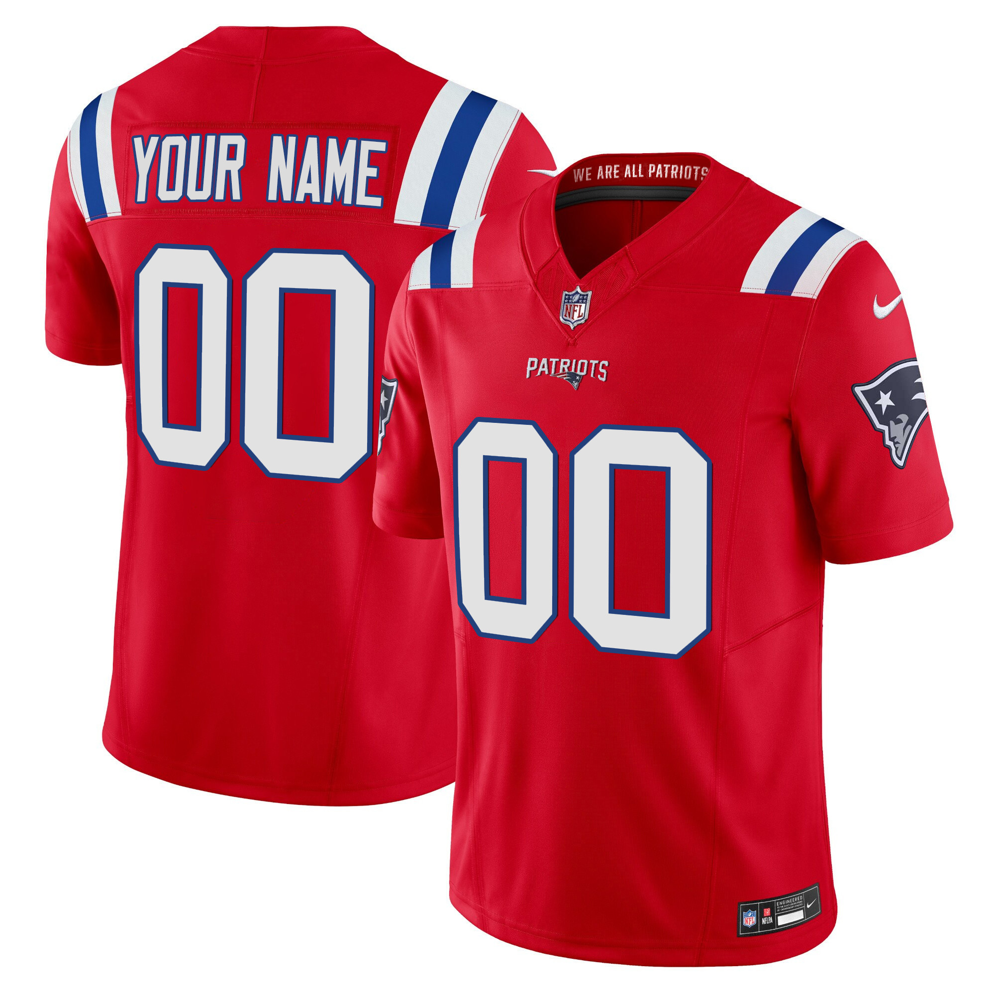 New England Patriots Vapor Limited Custom Red Jersey - All Stitched 