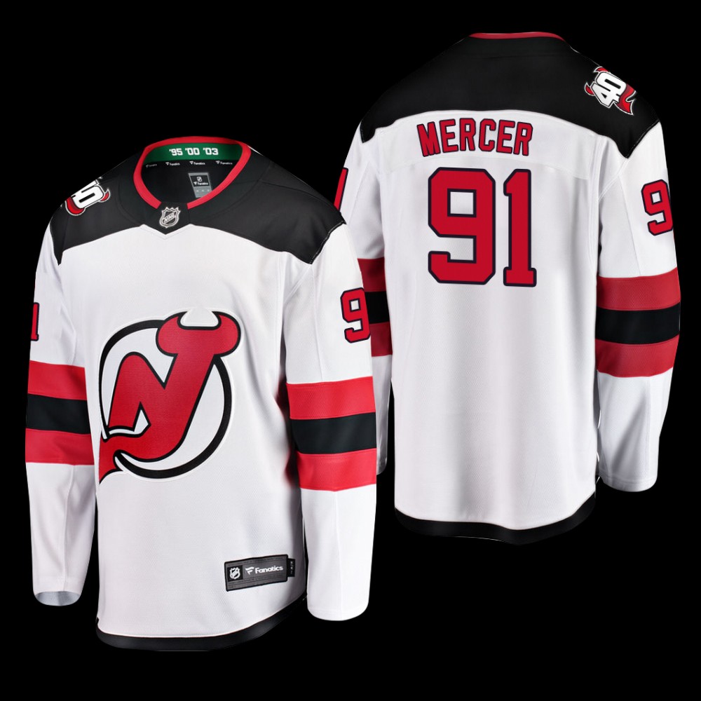 New Jersey Devils #91 Dawson Mercer White 2022 Away 40th Anniversary Jersey