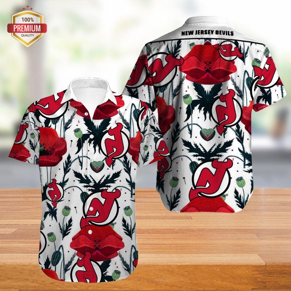 New Jersey Devils Aloha Shirt Hawaiian Beach Shirt