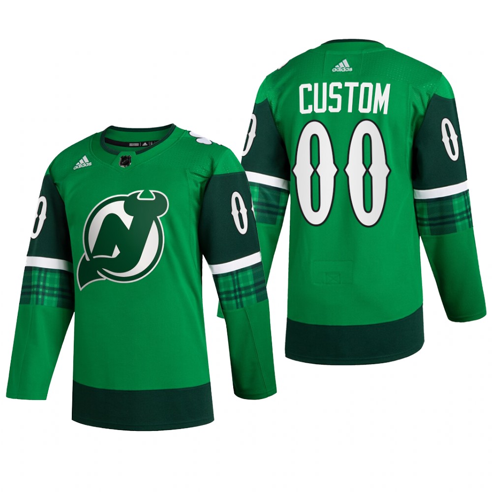 New Jersey Devils Custom #00 St Patricks Day 2022 Green Jersey Warm-Up
