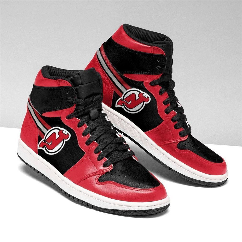 New Jersey Devils NHL Fashion Sneakers Basketball Shoes Leather High Top Air Jordan Sneaker, Air Jordan Hightop