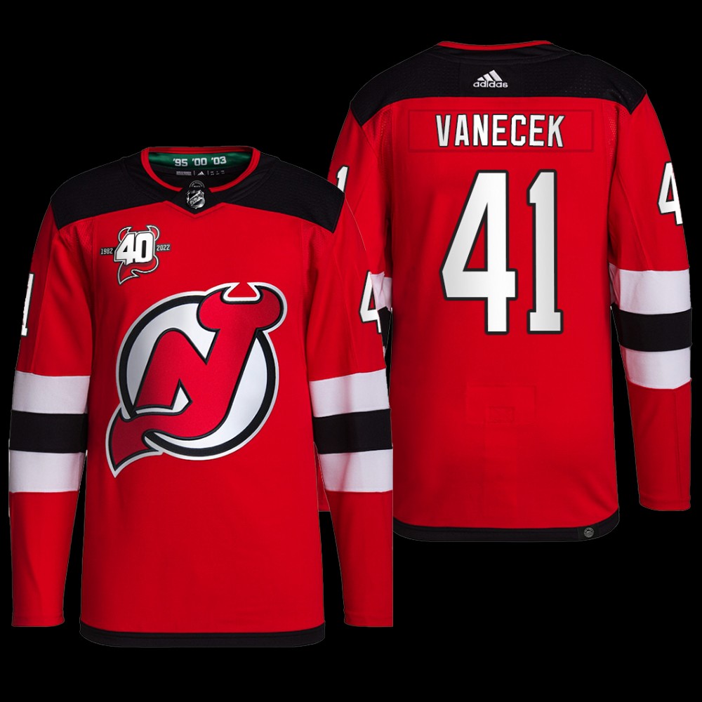 New Jersey Devils Vitek Vanecek Primegreen Jersey Red Home Uniform