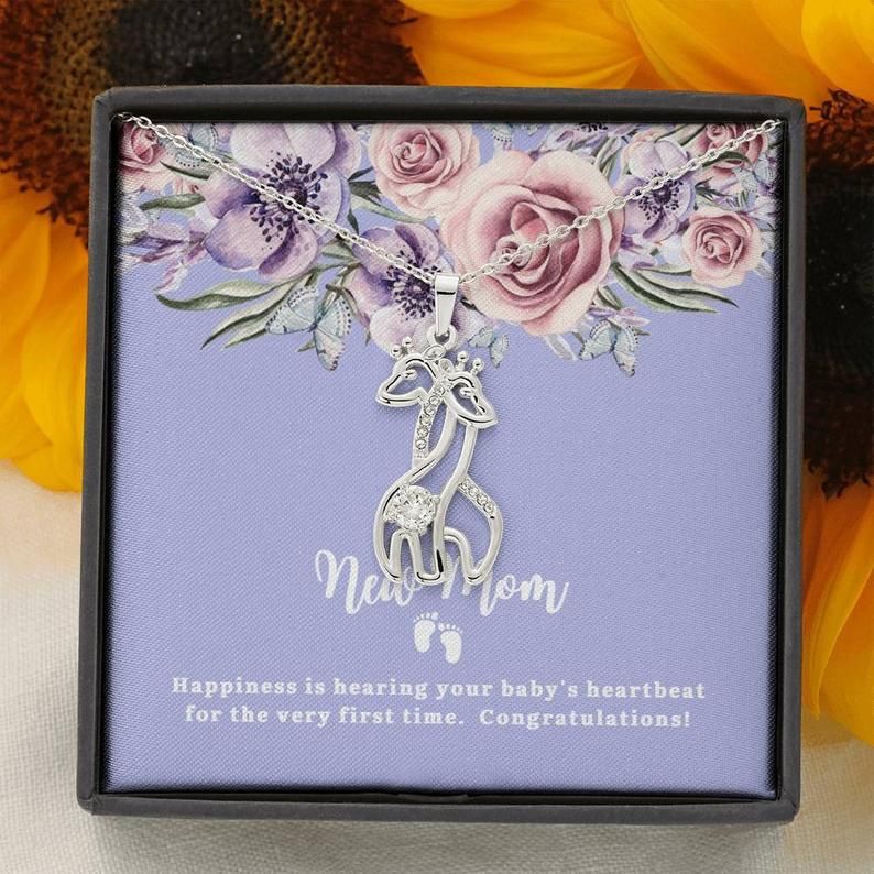 New Mom Giraffe Love Necklace Pregnancy New Mom Gift, First Time Mom Necklace New Mommy Gift, Mom To Be Necklace New Mom Gift Jewelry,