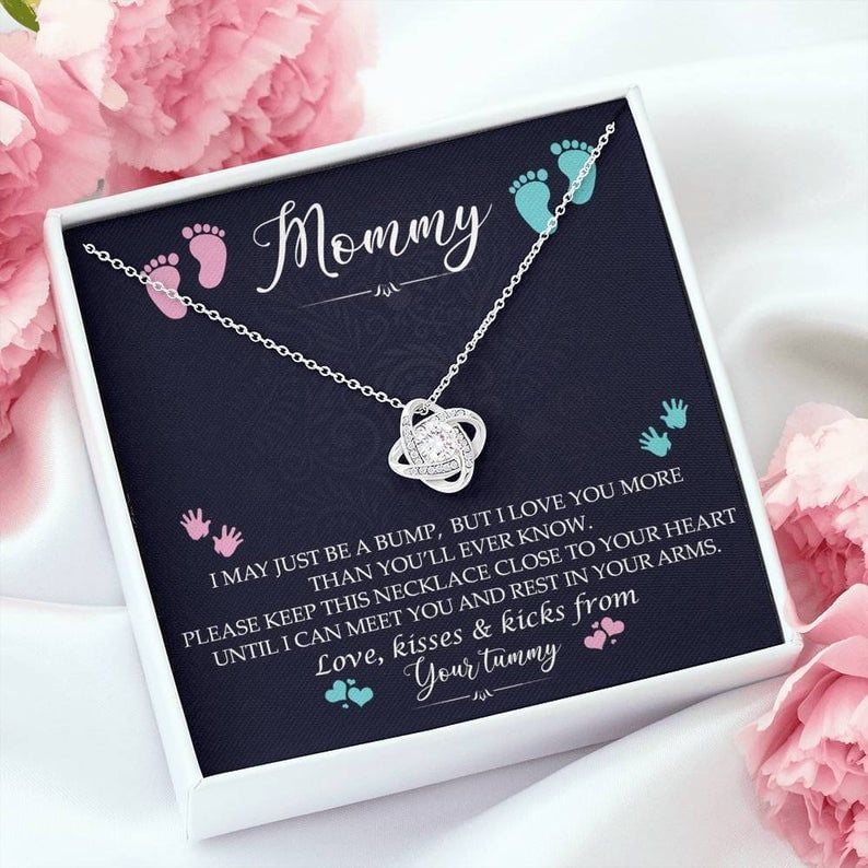 New Mommy Love Knot Necklace Gift from Baby Bump, New Mom Gift Jewelry, First Time Mom Pregnancy Gift, First Time Mom Gift, Mommy To Be