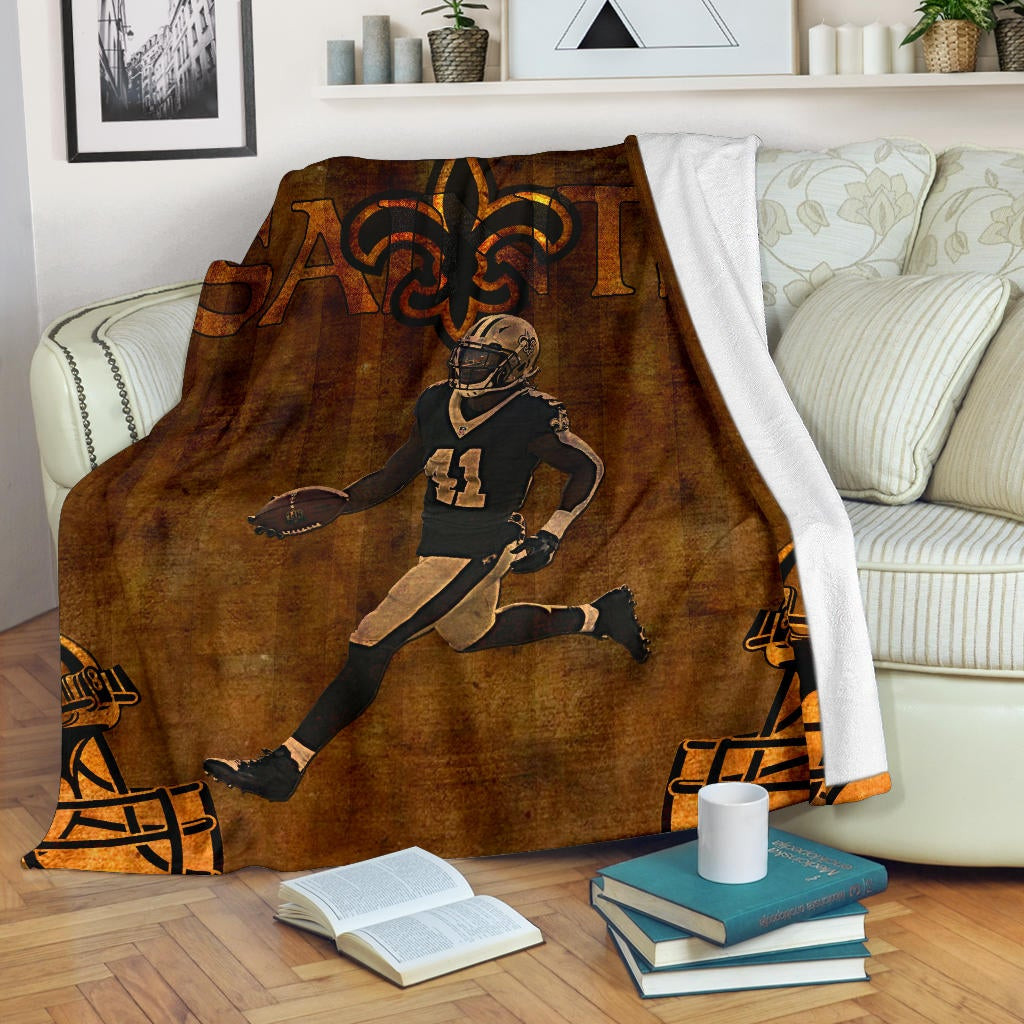 New Orleans Saints American Football Deonte Harris 11 Running Vintage Style Fleece Blankets