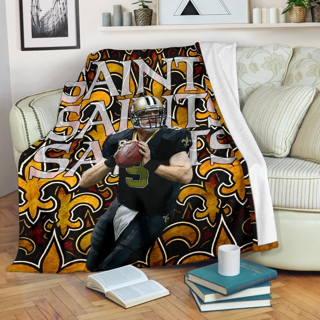 New Orleans Saints American Football Drew Brees 09 Saints Doodle Background Fleece Blankets