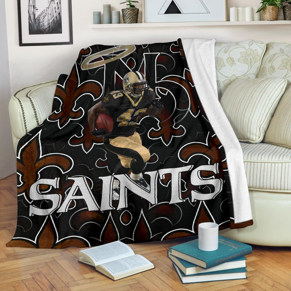 New Orleans Saints American Football Marcus Williams 43 Running Saints Doodle Fleece Blankets