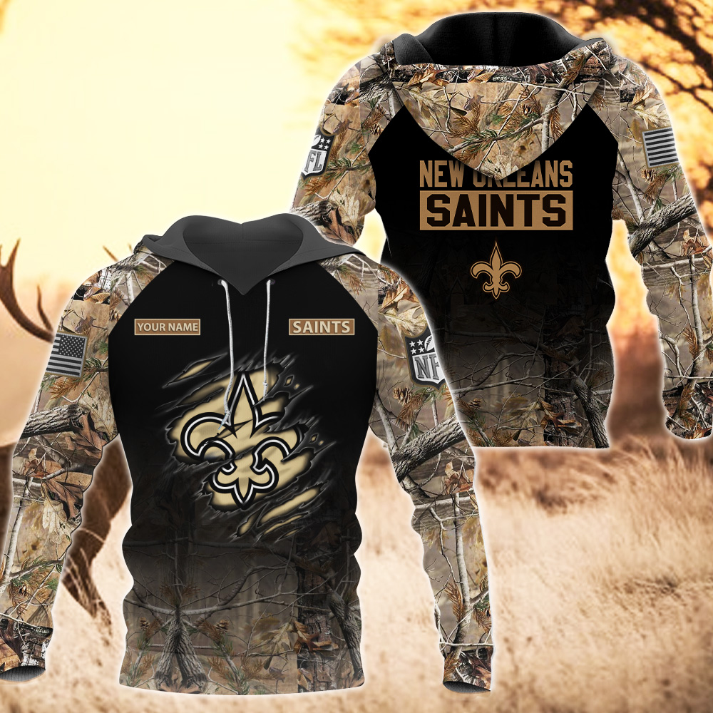 New Orleans Saints Custom Name Hunting Camo Hoodie