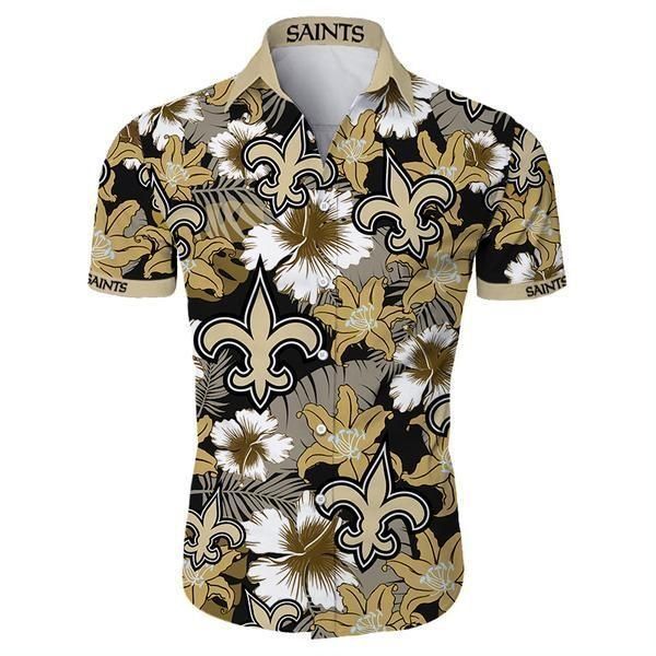 New Orleans Saints Hawaiian Shirt Tropical Flower Slim Fit Body