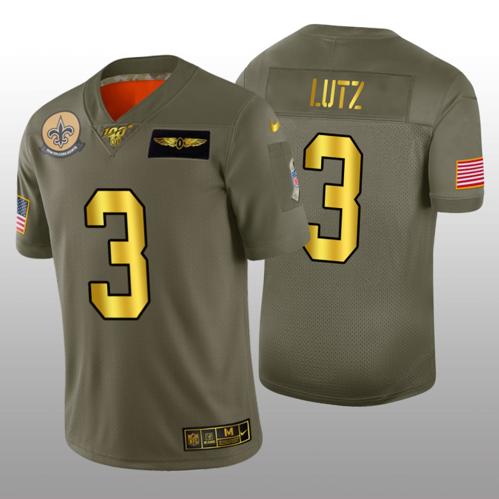 New Orleans Saints Wil Lutz Olive Golden NFL 100 Jersey 2019 Salute to Service - Men's
