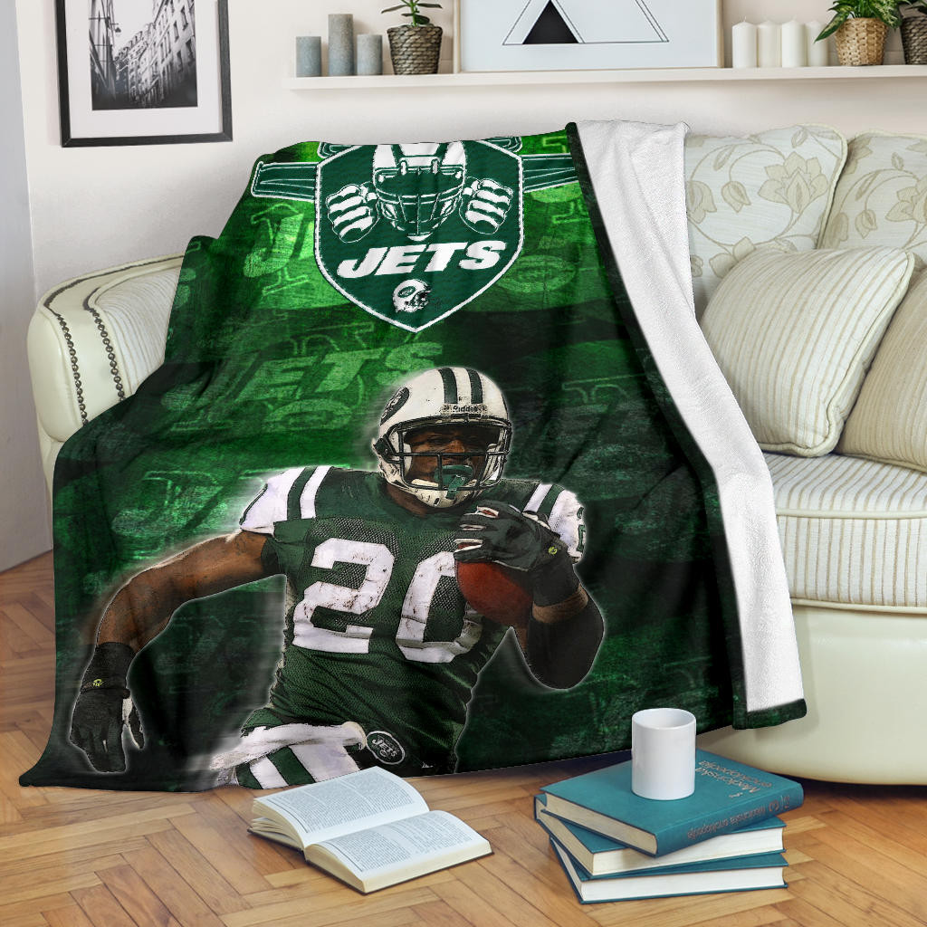 New York American Football Jets Player 20 Grab Rugby Ball Running Green Fleece Blankets