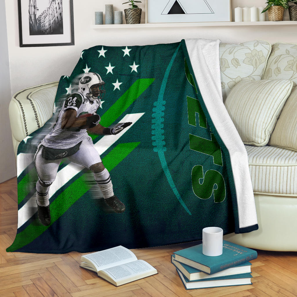 New York American Football Jets Player 24 Running Fading American Flag Fleece Blankets