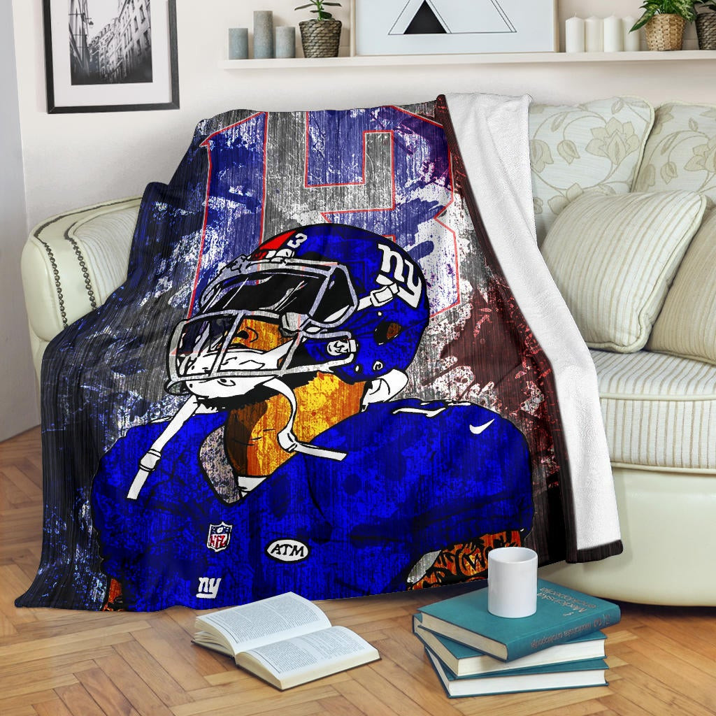 New York Giants American Football Team Fleece Blanket Beckham Jr 13 Colored Artwork Splash Color Fleece Blankets