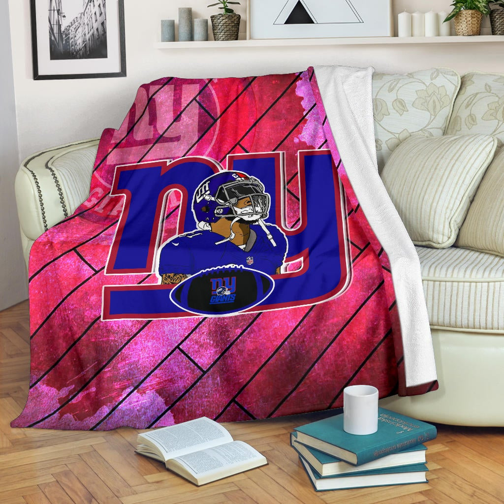 New York Giants American Football Team Fleece Blanket Odell Beckham Jr Artwork Red Wood Pattern Background Fleece Blankets