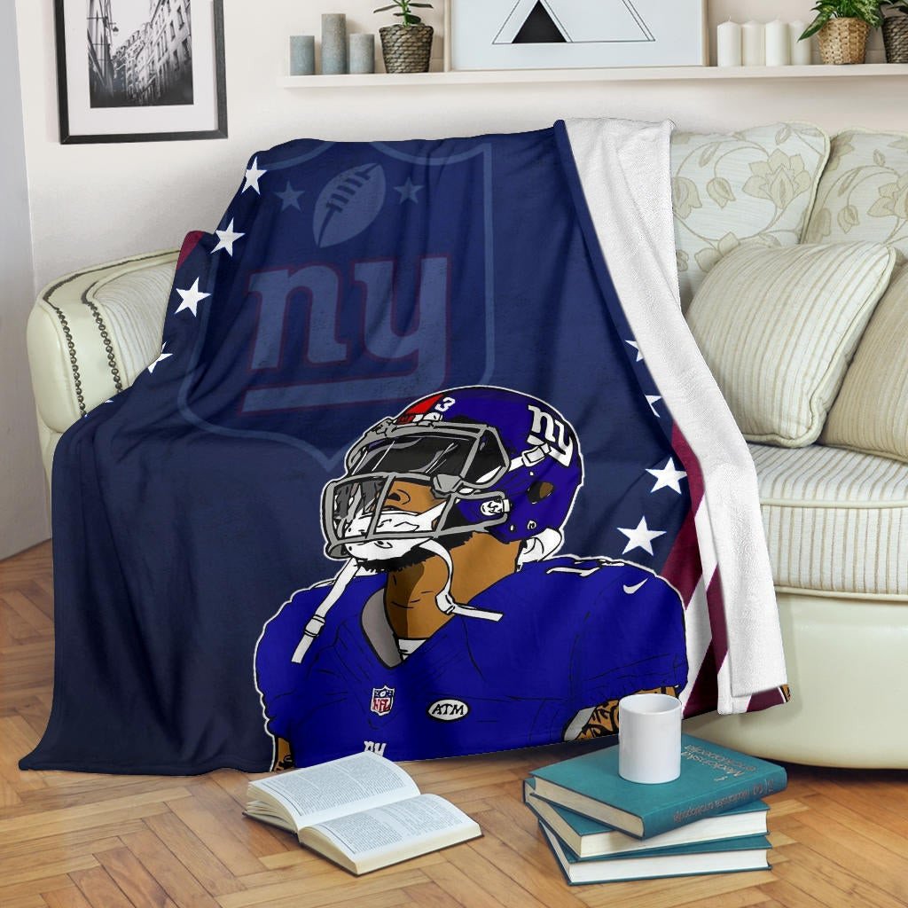 New York Giants American Football Team Fleece Blanket Odell Beckham Jr Colored Artwork Flag Star Patterns Fleece Blankets