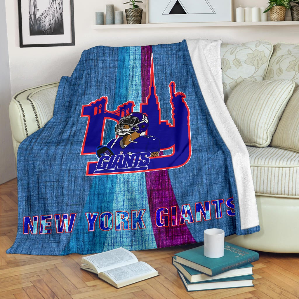 New York Giants American Football Team Fleece Blanket Odell Beckham Jr With NY Symbols Bridge Status Of Liberty Fleece Blankets