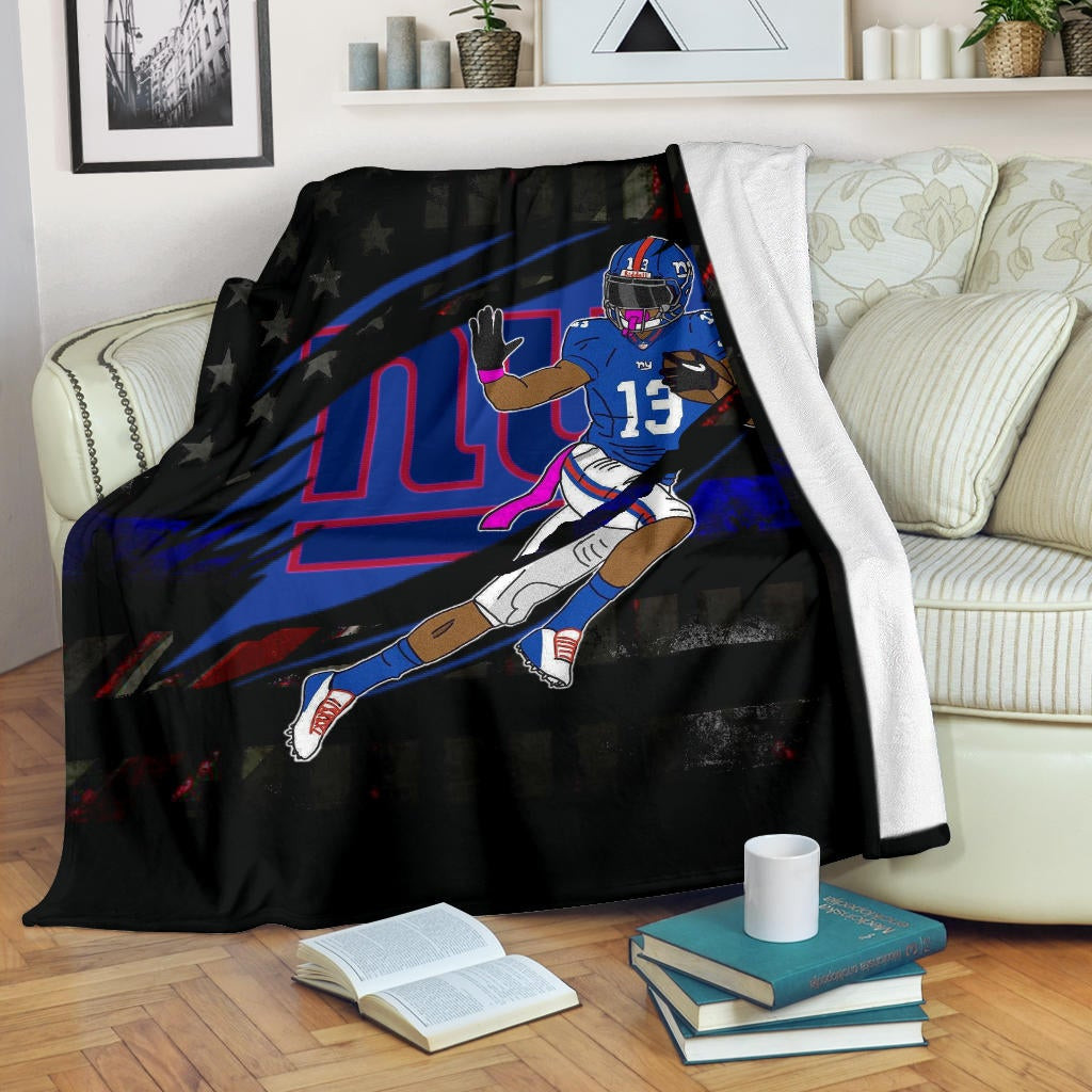New York Giants American Football Team Fleece Blanket Player 13 Protecting Rugby Ball On Claw Scratches Fleece Blankets