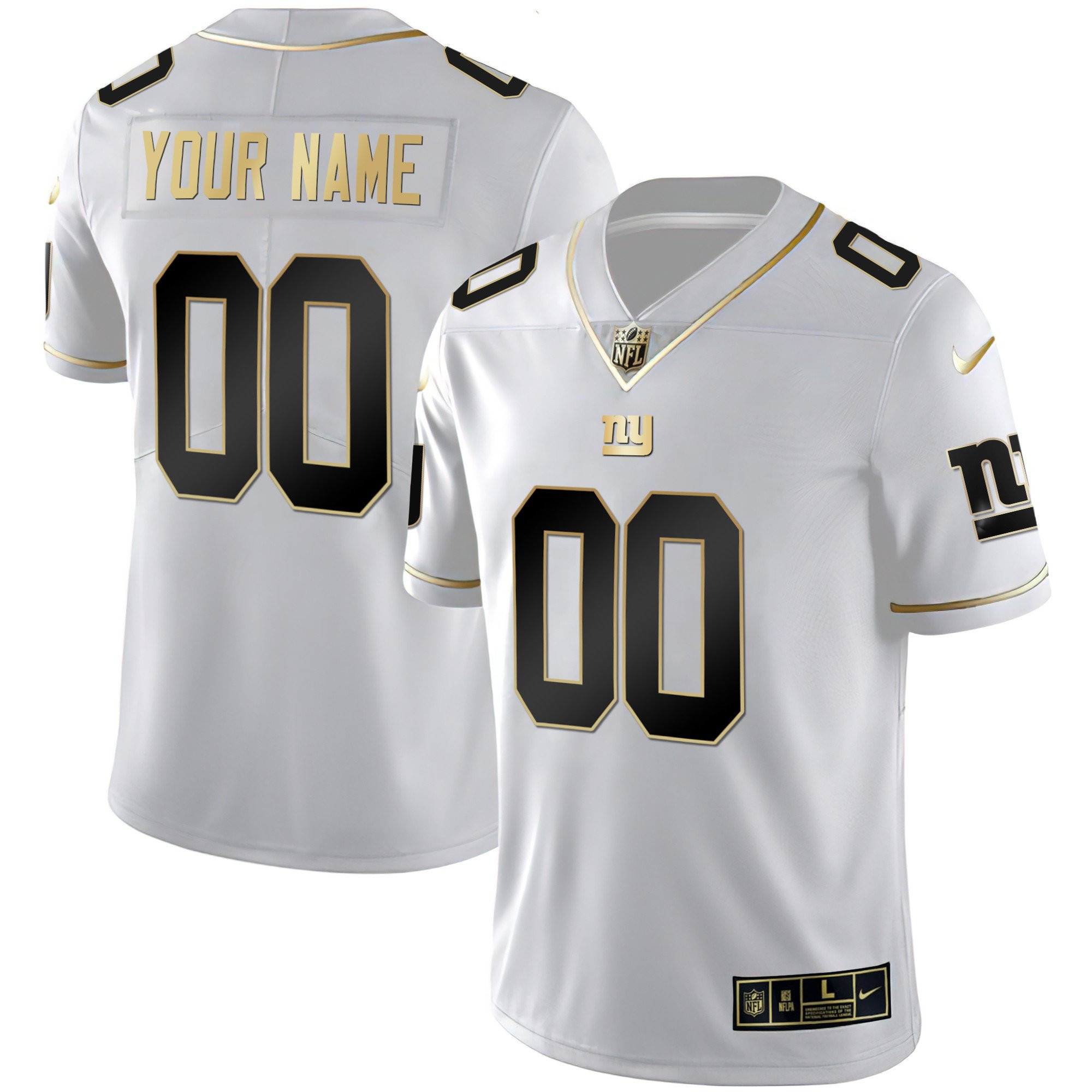 New York Giants Custom Name and Number Vapor White Gold Jersey - All Stitched 