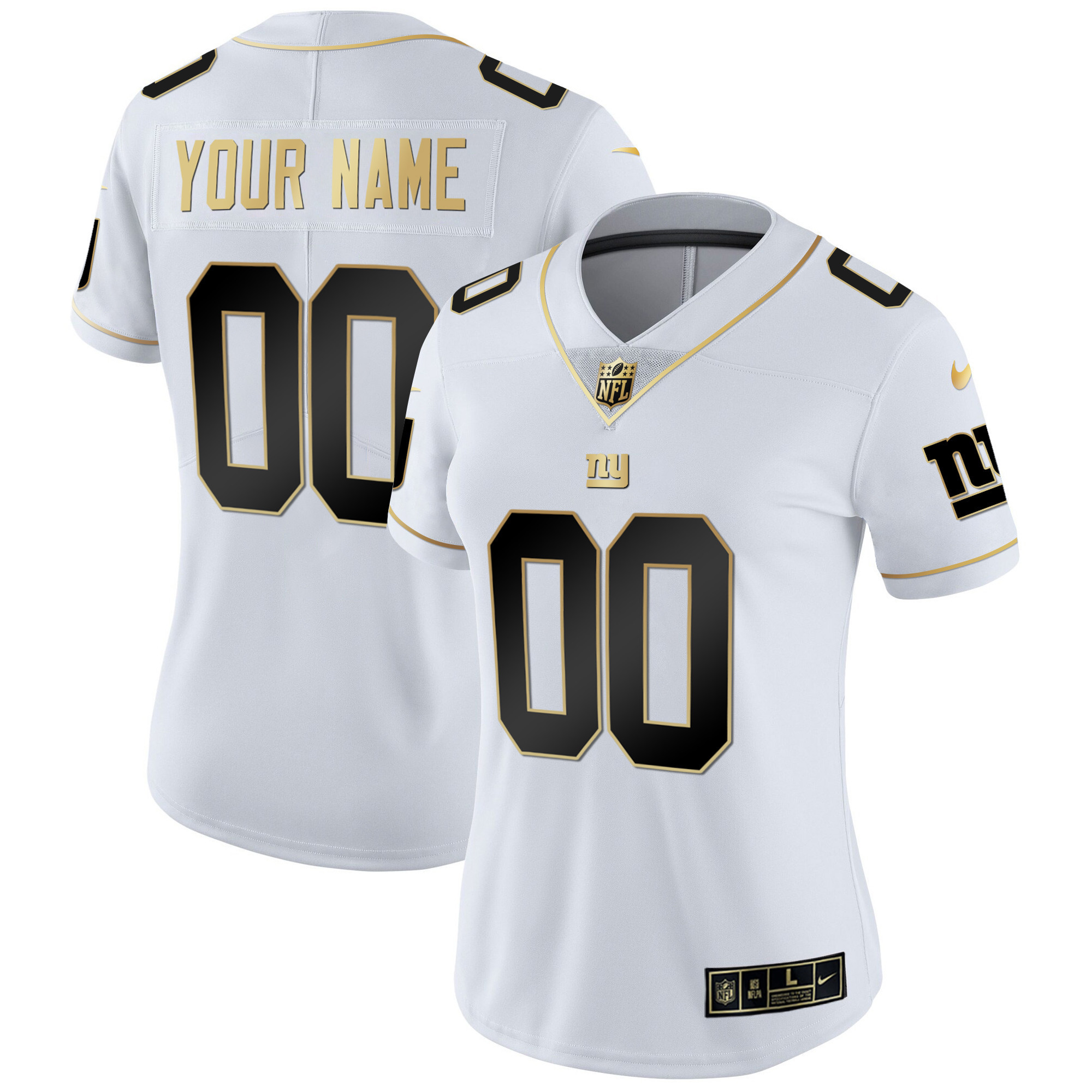 New York Giants Custom Name and Number Vapor White Gold Jersey - All Stitched  - Image 1
