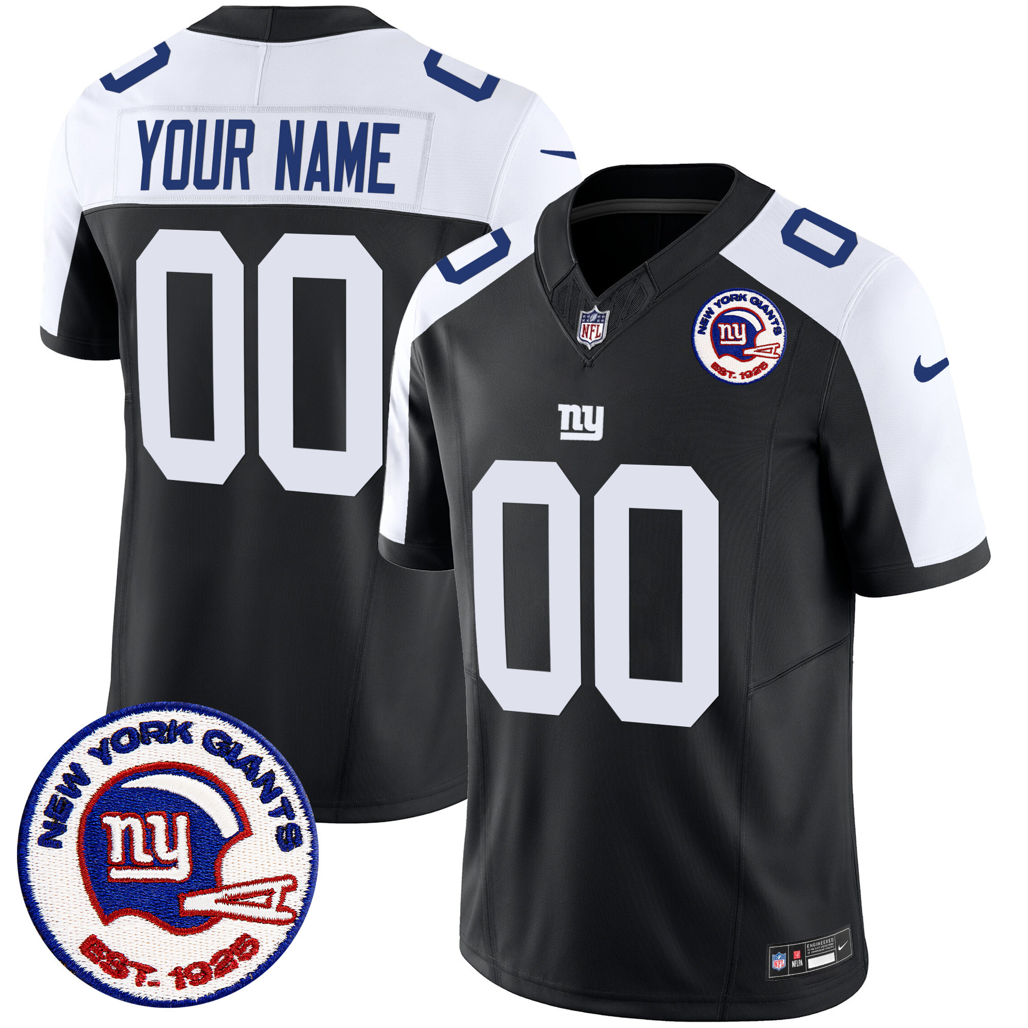 New York Giants Est 1925 Patch Vapor Limited Custom Black Alternate Jersey - All Stitched 