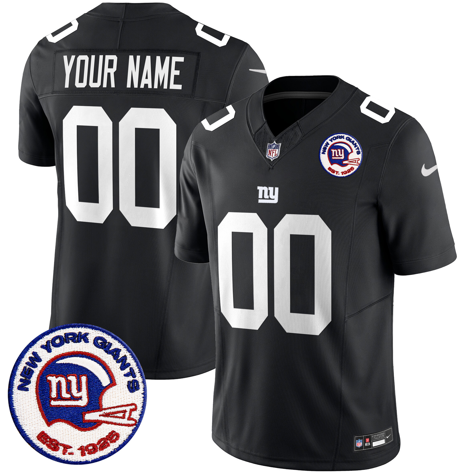 New York Giants Est 1925 Patch Vapor Limited Custom Black Jersey - All Stitched 