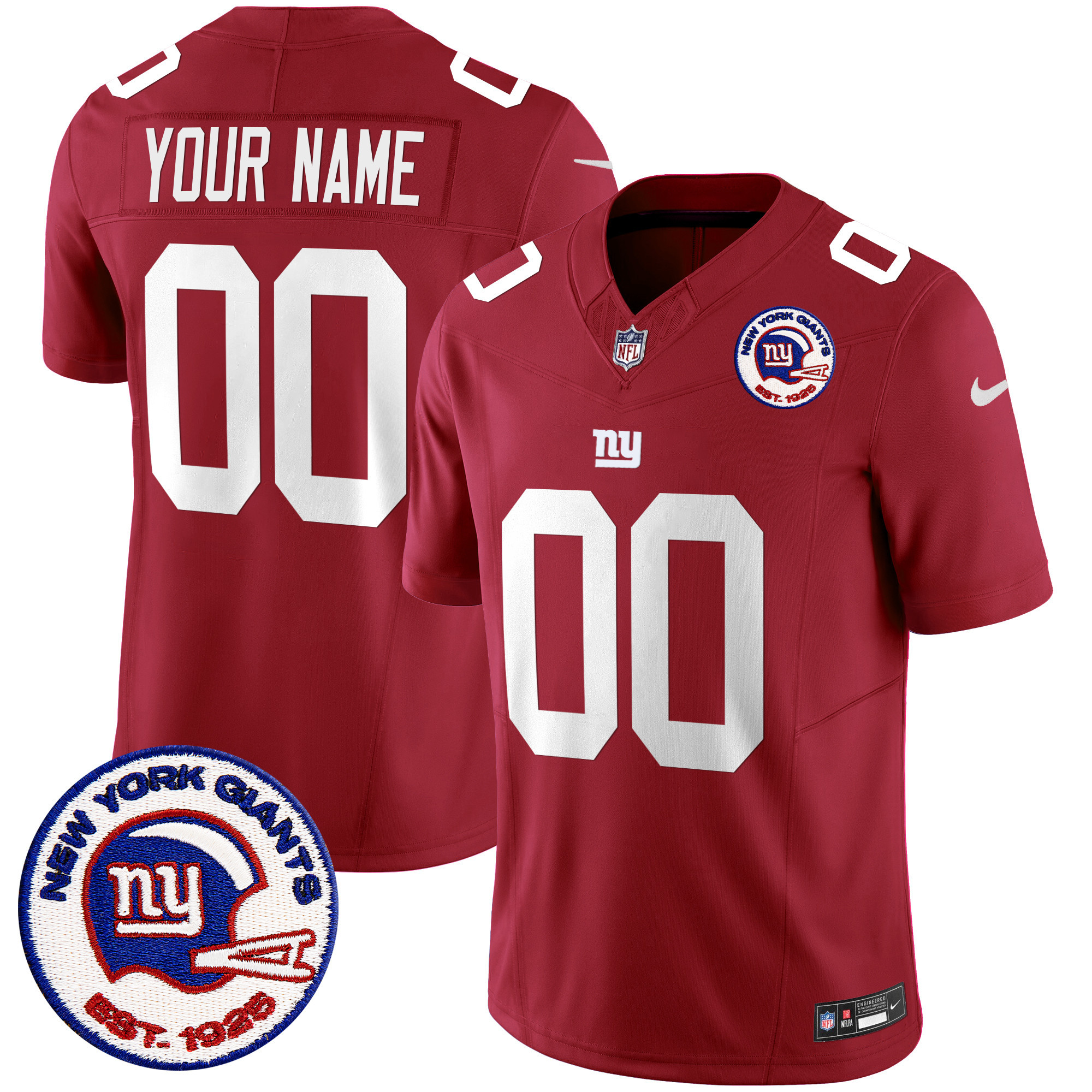 New York Giants Est 1925 Patch Vapor Limited Custom Red Jersey - All Stitched 