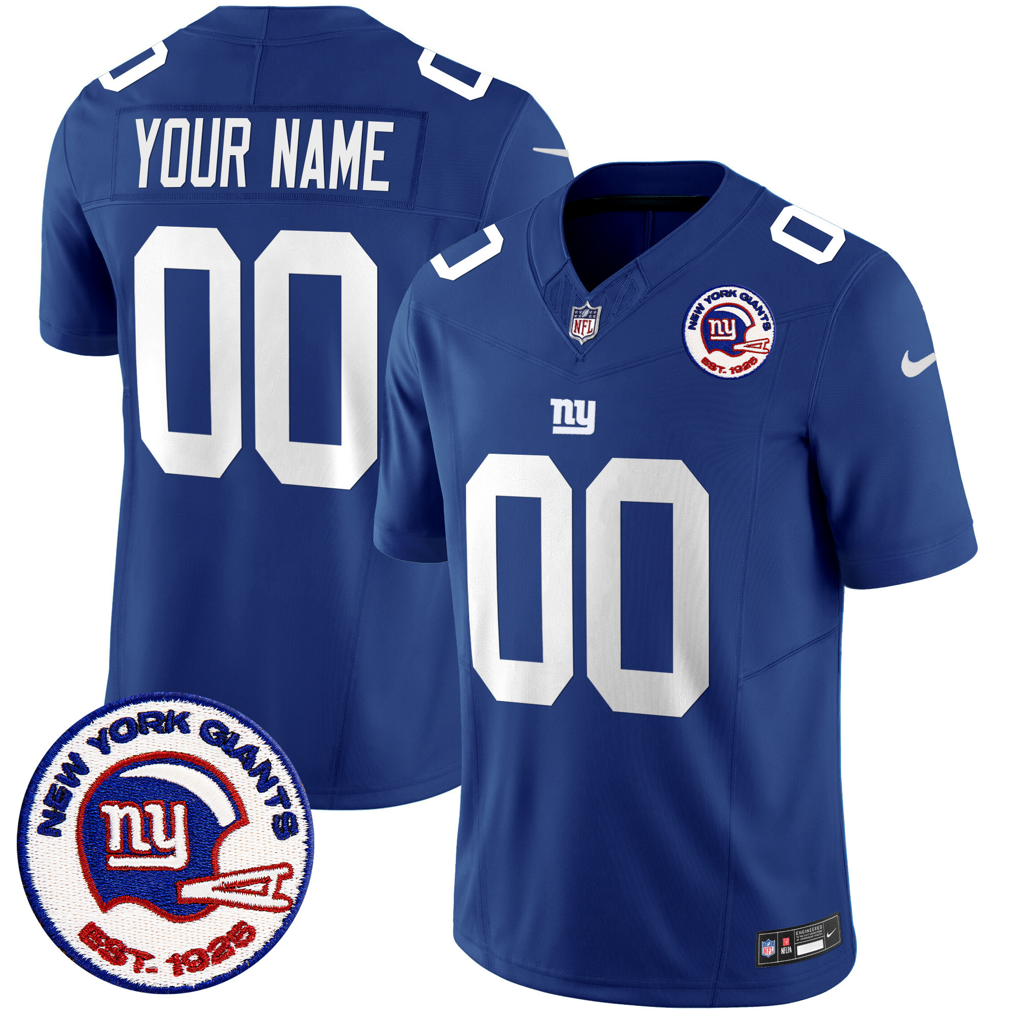 New York Giants Est 1925 Patch Vapor Limited Custom Royal Jersey - All Stitched 