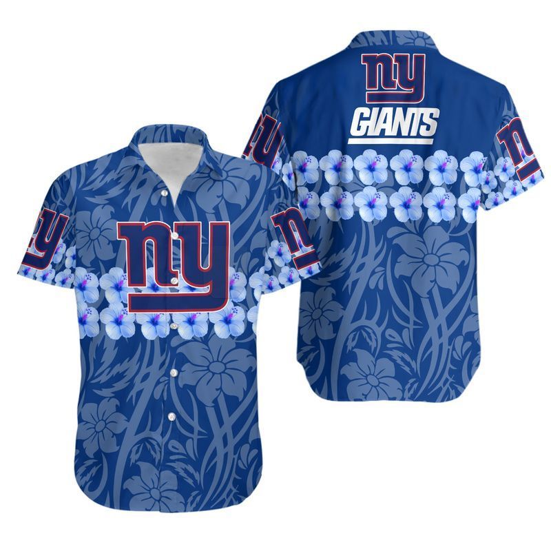 New York Giants Flower and Logo Hawaiian Shirt