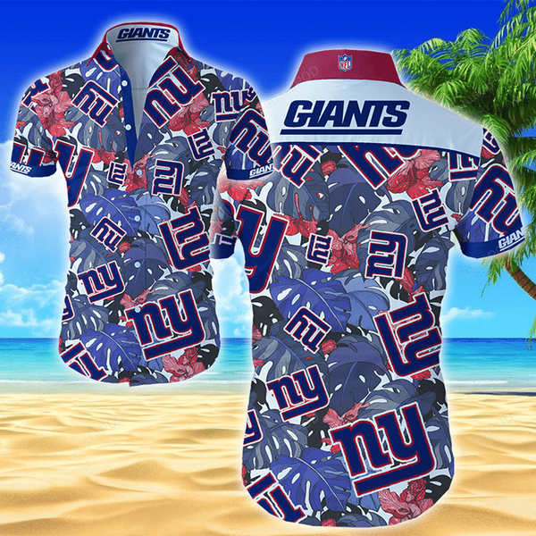 New York Giants Flower Pattern Hawaiian Shirt